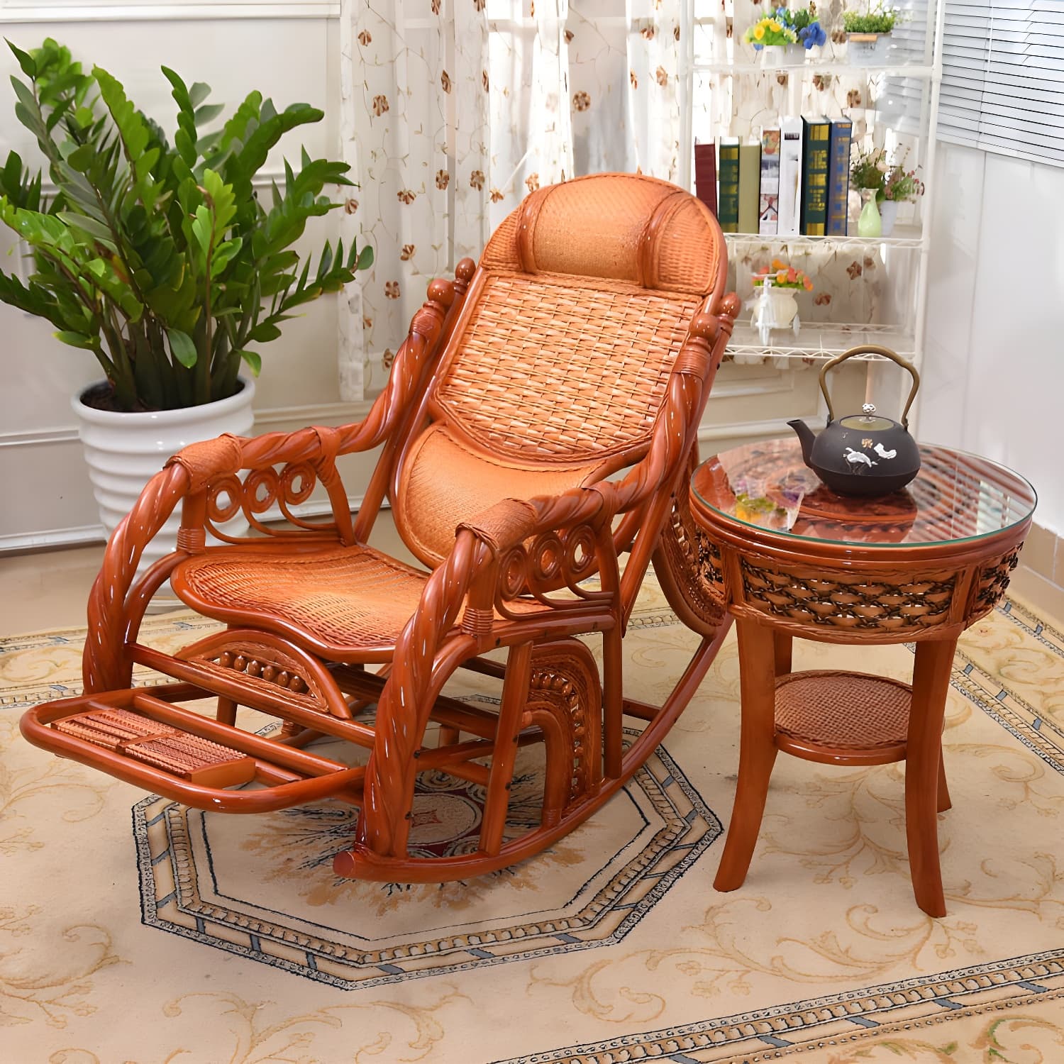 Espresso Rattan Rocking Chair Antique Reclining Rocker Chair 24.4" x 47.2" x 36.2" - image 8