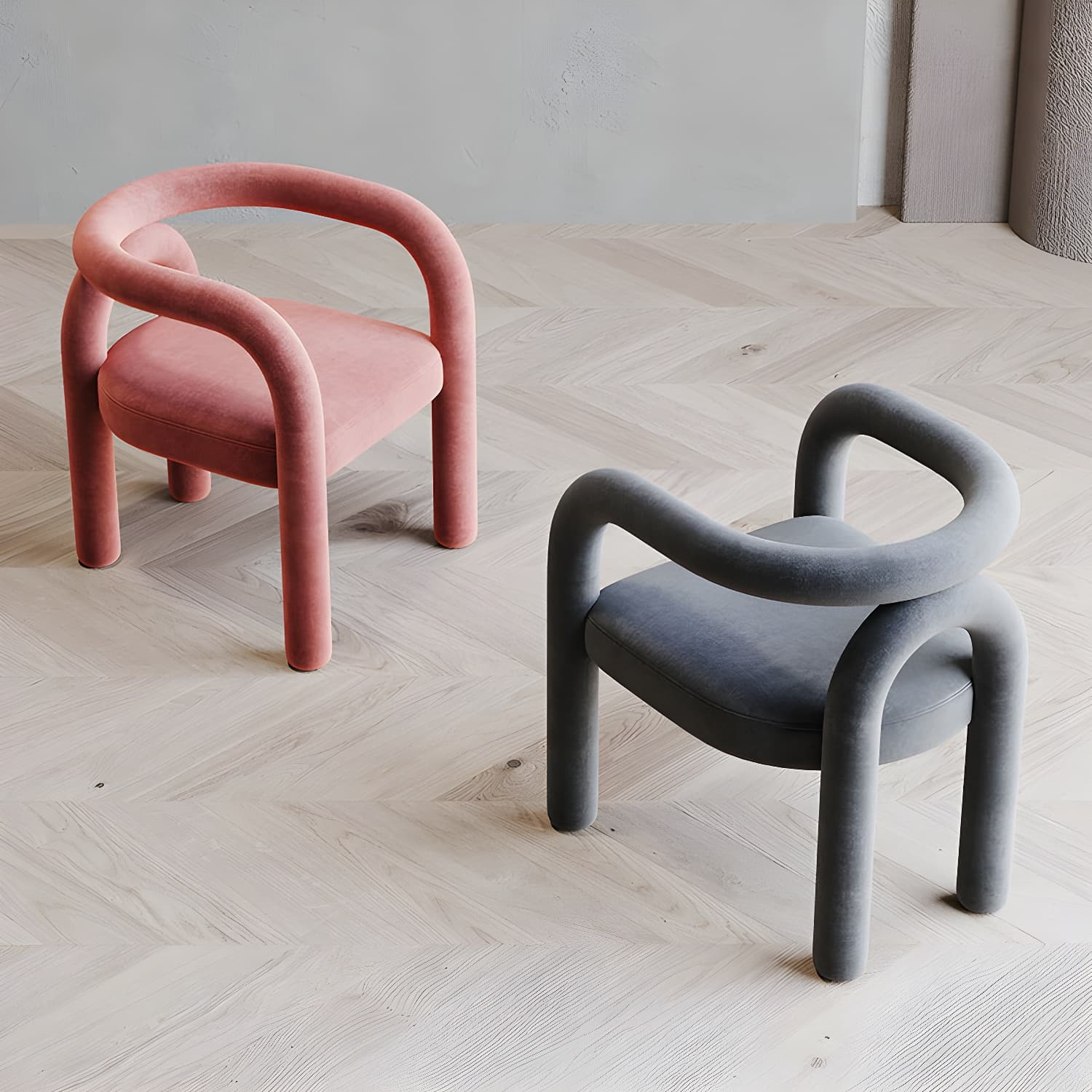 Designer Style Velvet Curved Arm Chair Open Back Matte Finish Dining Chair - image 9