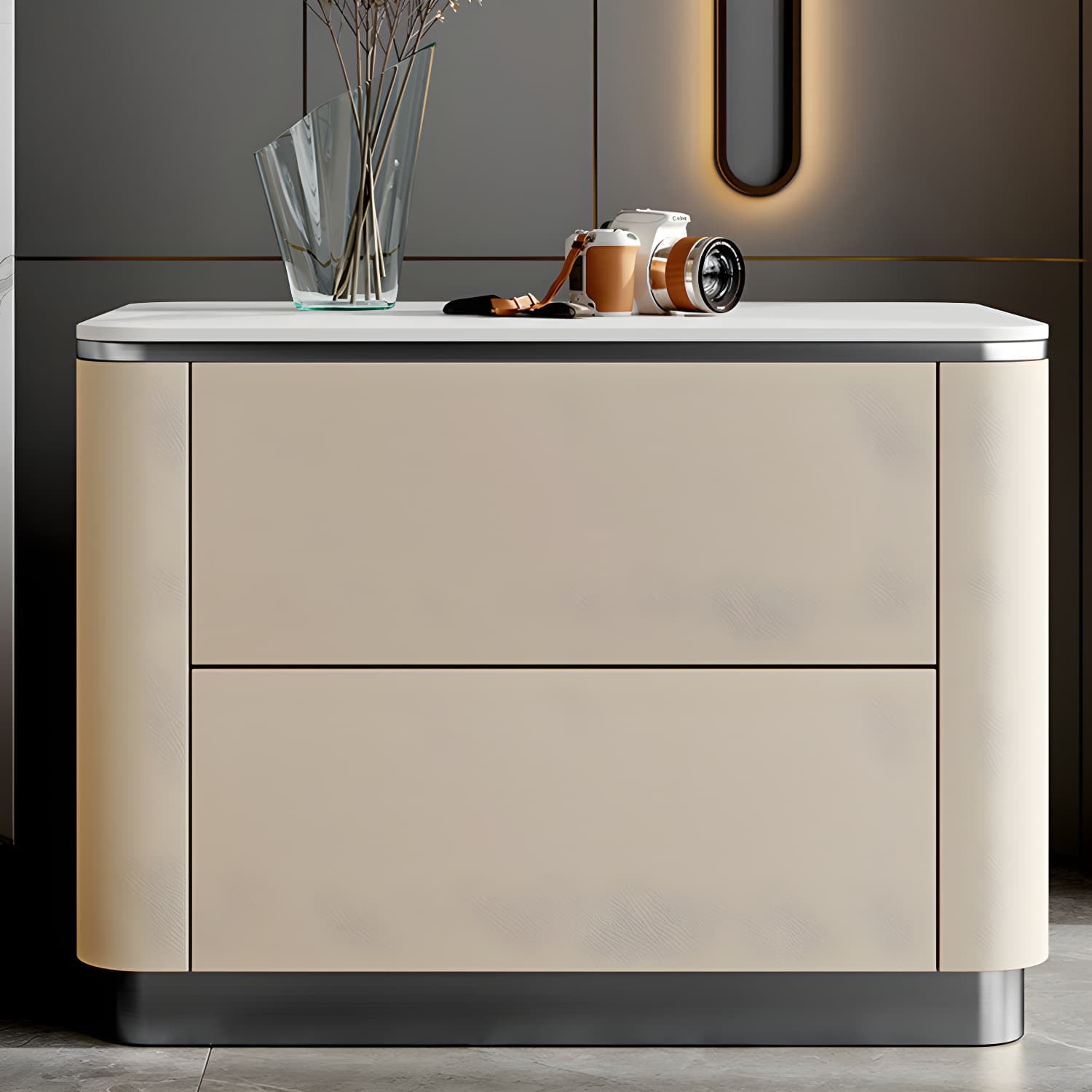 Stone Bedside Cabinet Classic Glam Bed Nightstand for Bedroom - image 11