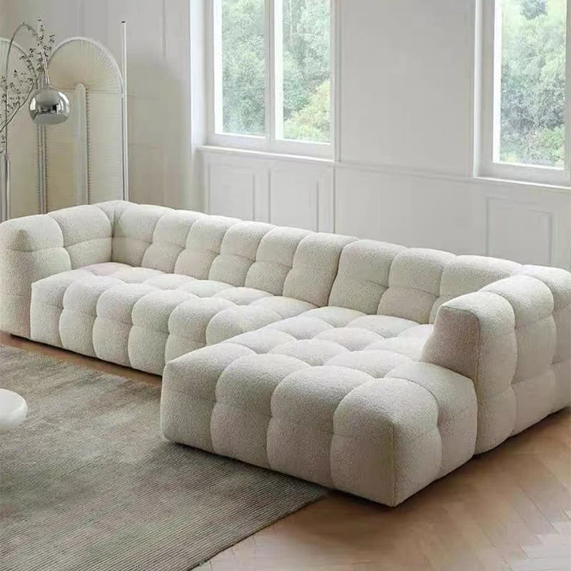 Beige Polar Fleece Upholstered Scandinavian Wood Sectional for Cozy Home Decor - image 7