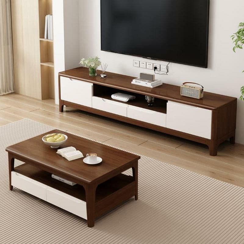 Scandinavian Low Profile 40cm Wide Wood TV Stand with Two Drawers and Cabinet No Assembly Required - image 8
