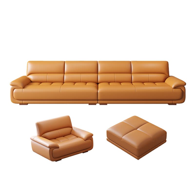 Modern Orange Genuine Leather Sectional Sofa with Wood Frame and Pillow Top Arms - image 8