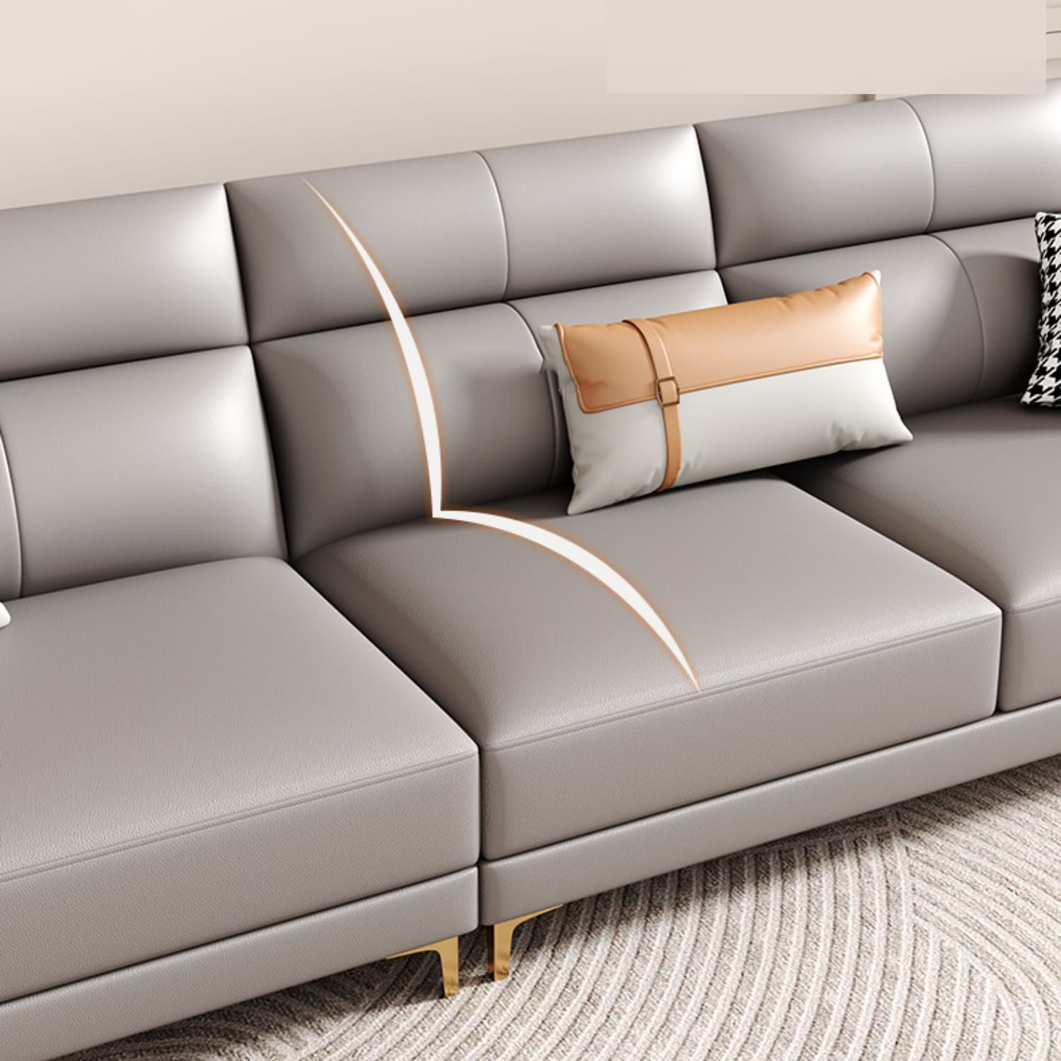 Modern Gray Faux Leather Sectional Sofa with Pillow Top Arms and Wood Frame - image 7