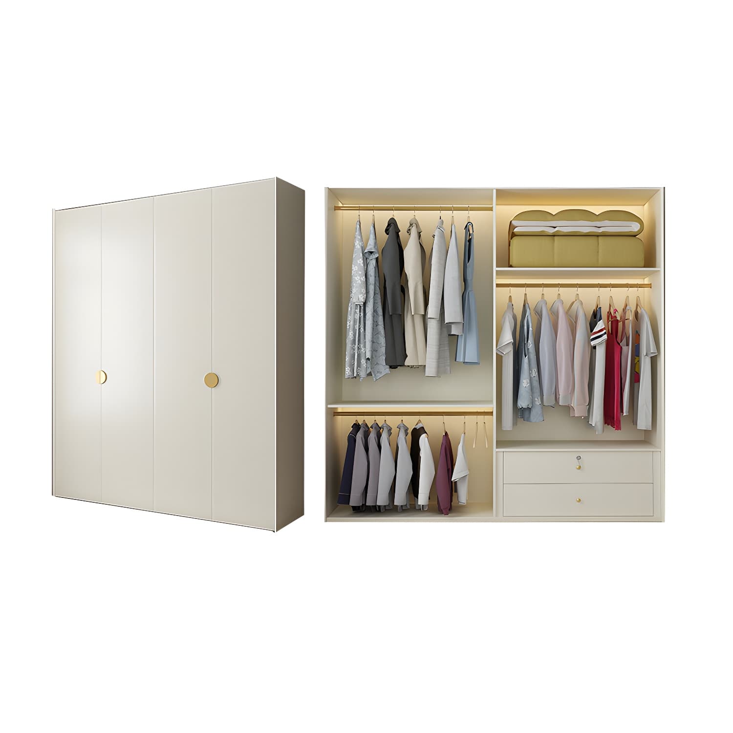 Engineered Wood Wardrobe Cabinet Modern Wardrobe Closet with Shelves for Home