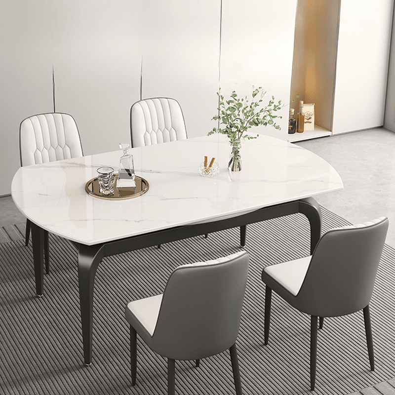 Minimalist Rounded Slate Stone Dining Table Set with 4 Legs and Padded Chair Back, Available in 9-piece/7 Piece Set/5-piece - image 3