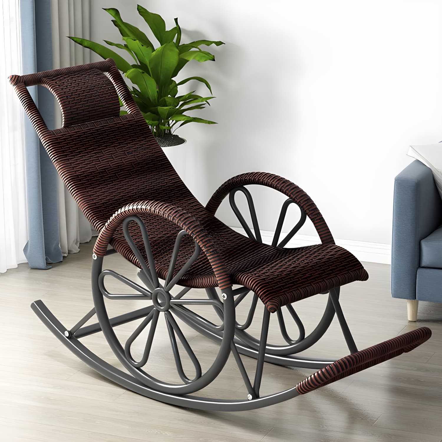 Modern Rattan Rocking Chair Woven Rope Rocker Chair for Drawing Room - image 8