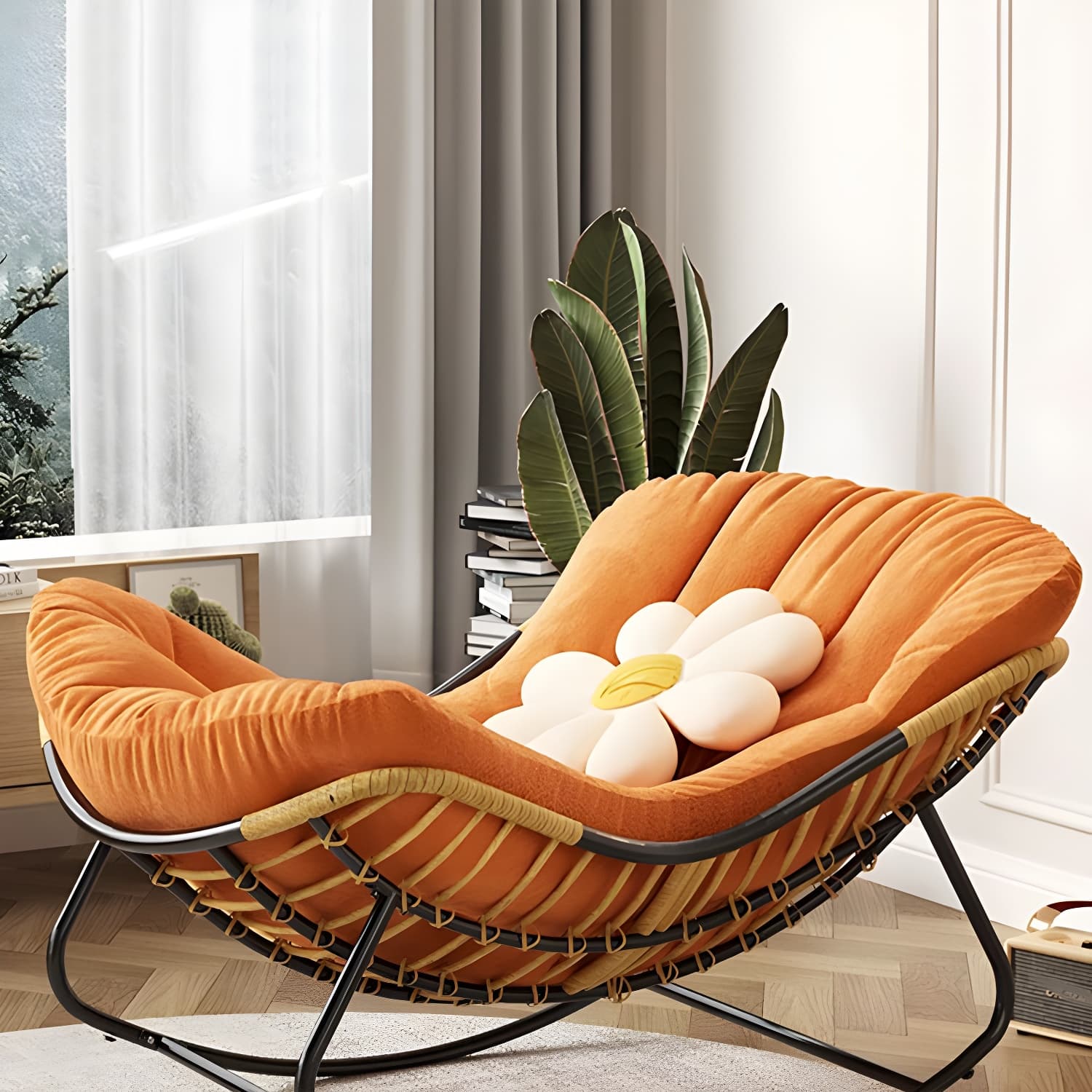 Modern Metal Indoor Rocking Chair with Upholstered Seat - Armless Design for Comfortable Seating - image 6