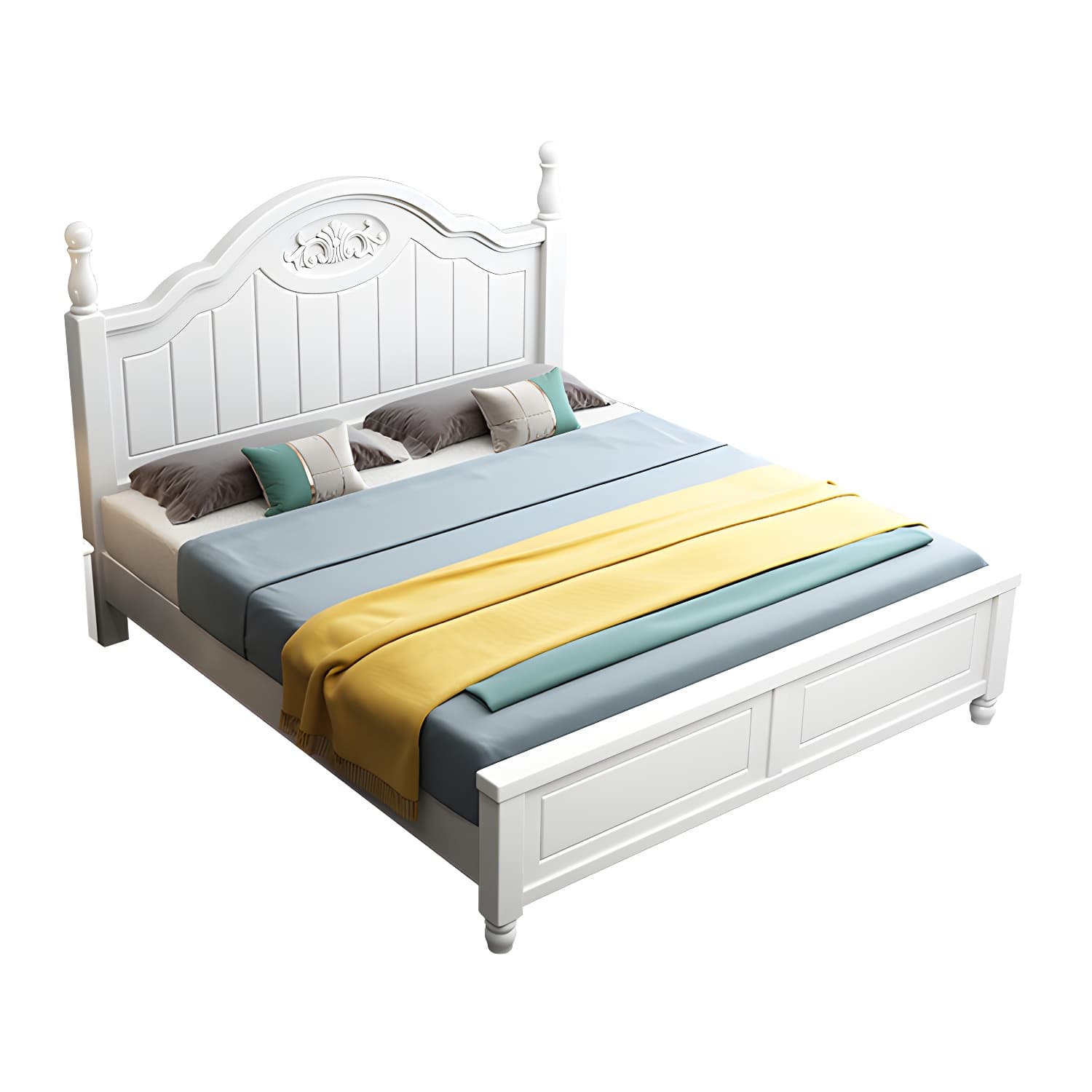 French Country Bed 83.46" Long Bed with Arched Headboard in White - image 5