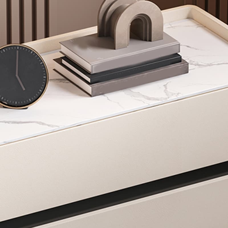 Modern Faux Leather Nightstand with 2 Drawers in Stone Countertop - image 16