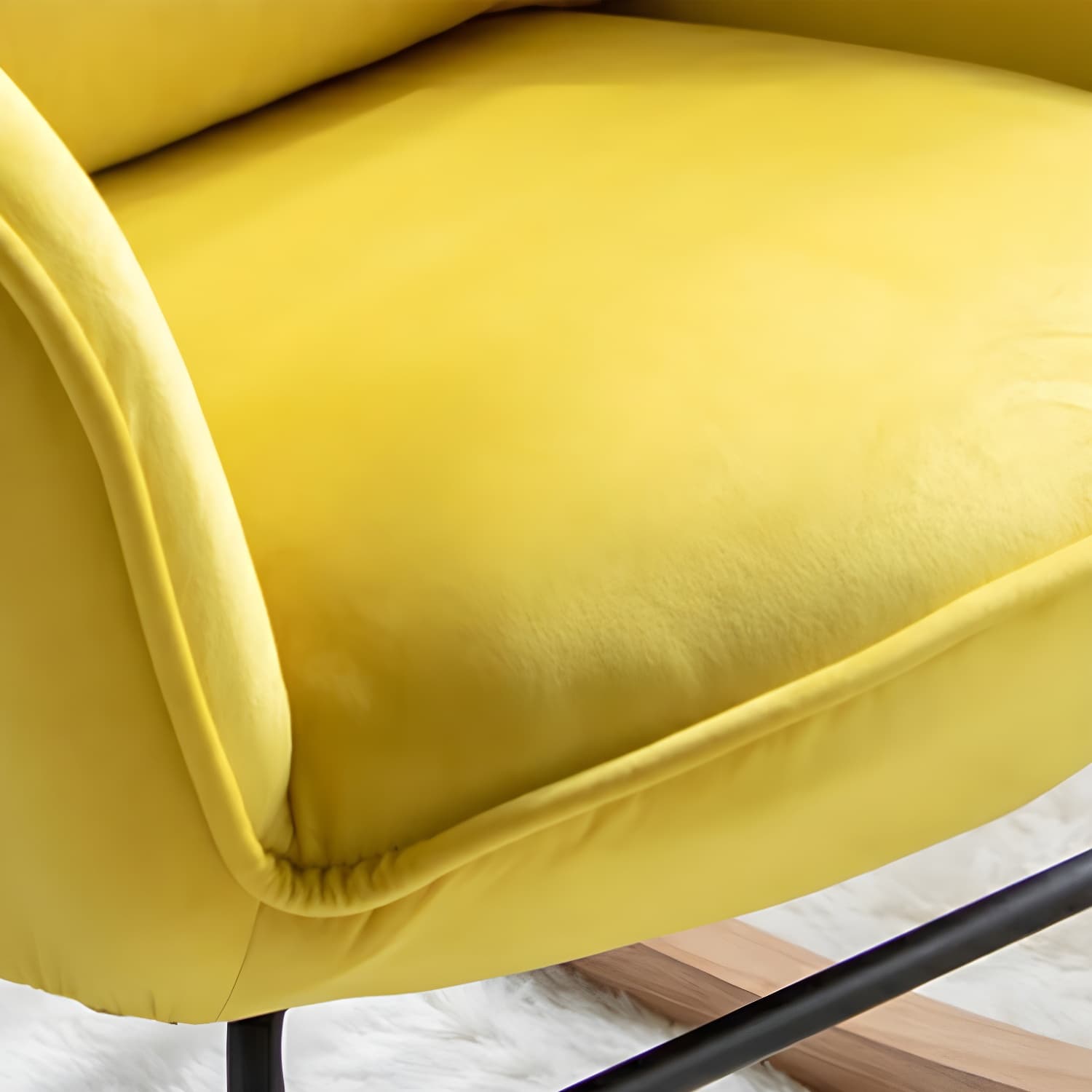 Stylish Modern Upholstered Rocking Chair with Natural Wood Legs and Tufted Back Cushion - image 16