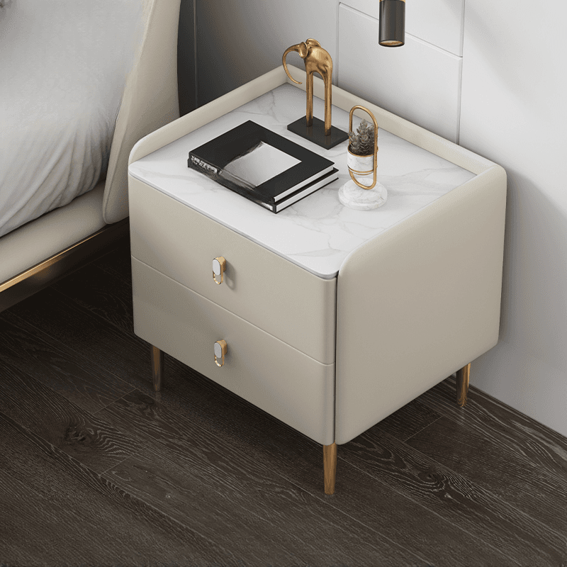 Contemporary Nightstand with 2 Drawers, Pu Leather Countertop, and Leg Support - image 6