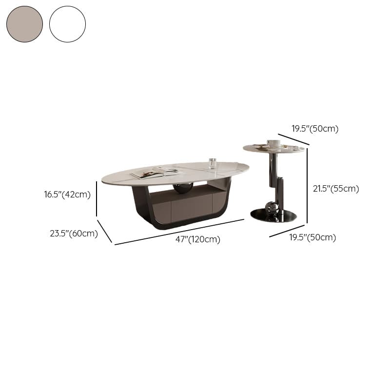 Glamorous Oblong Stone Coffee Table with Abstract Base, Scratch-proof and Drawer for Small Spaces - image 18