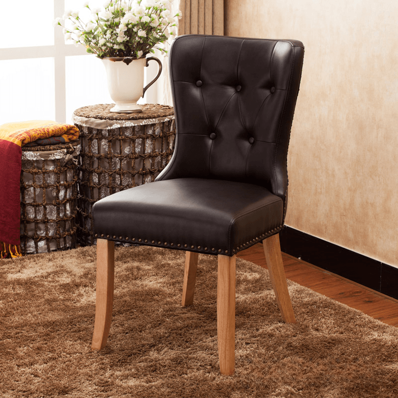 Vintage Secure Bordered Button-tufted Upholstered Side Chair with Wingbacked Chair, Nailhead Detailing and Foot Pads