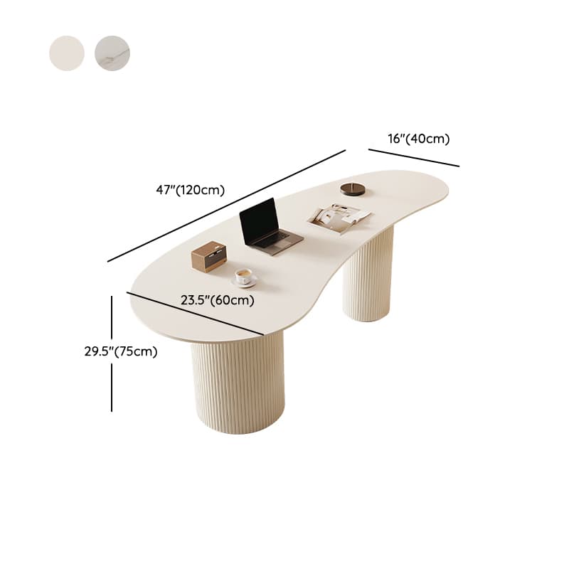 Fixed Free Form Dining Table Set with Double Pedestal, a Chalk Slate Tabletop and Upholstered Chairs in an Art Deco Style - image 8