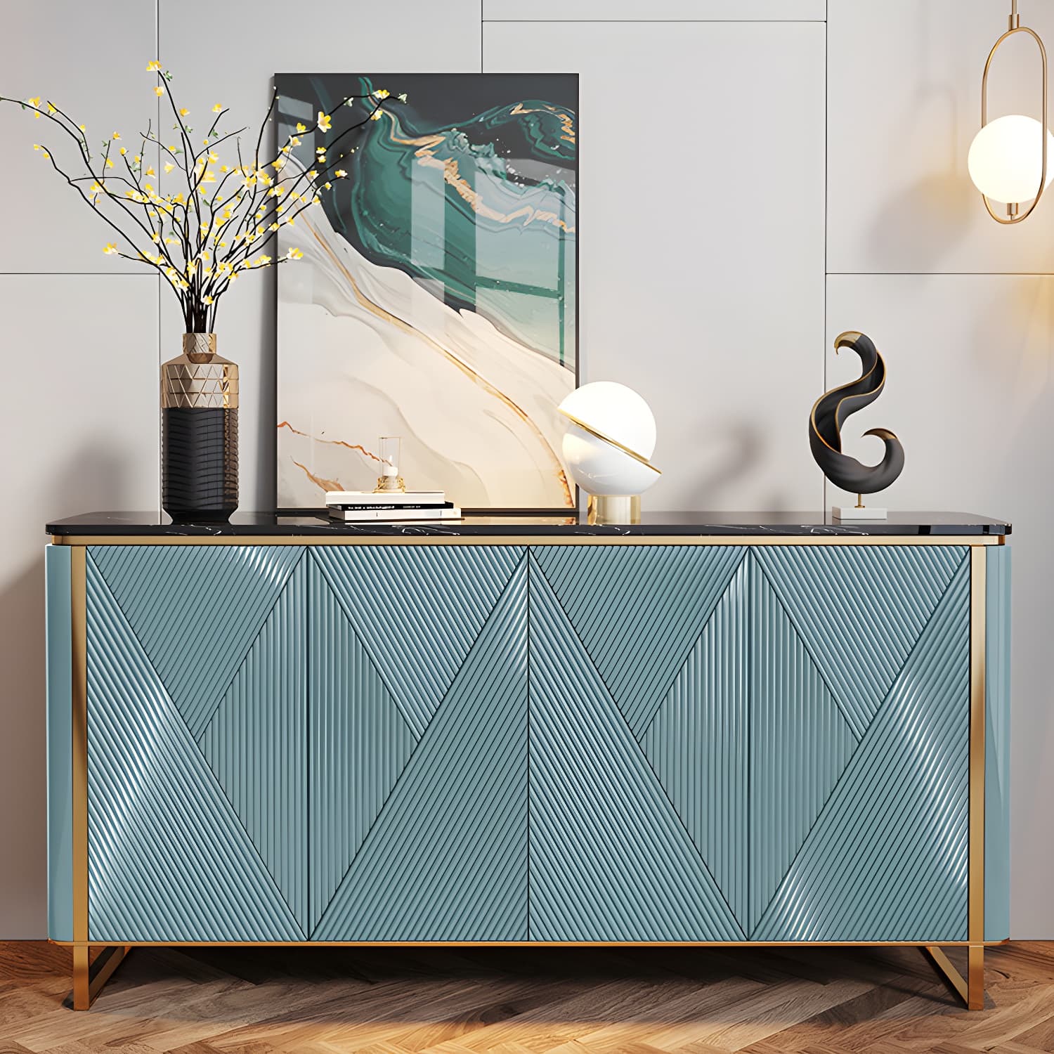 Modern & Contemporary Side Board Stone Credenza with Cabinets - image 4