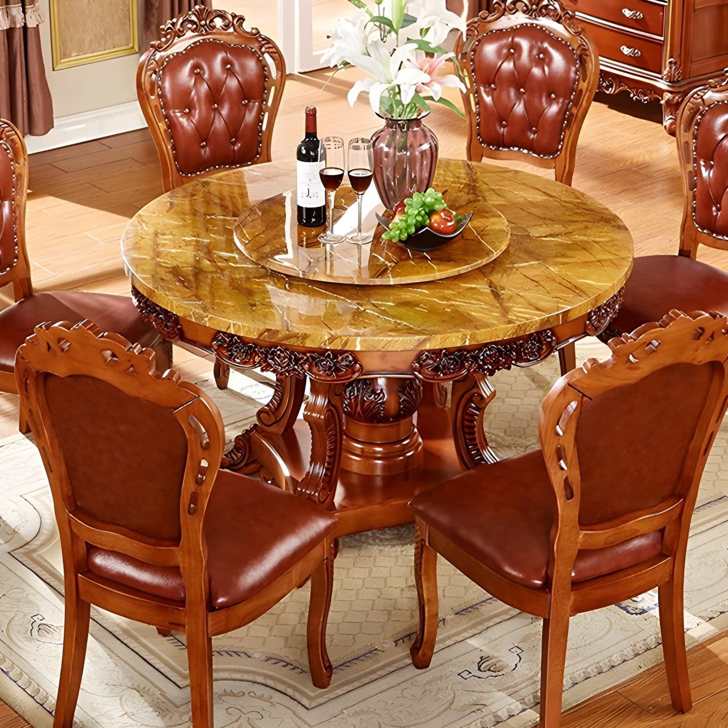 Rubberwood Base Victorian Round Table Pedestal Base Table for Dining Room - image 11