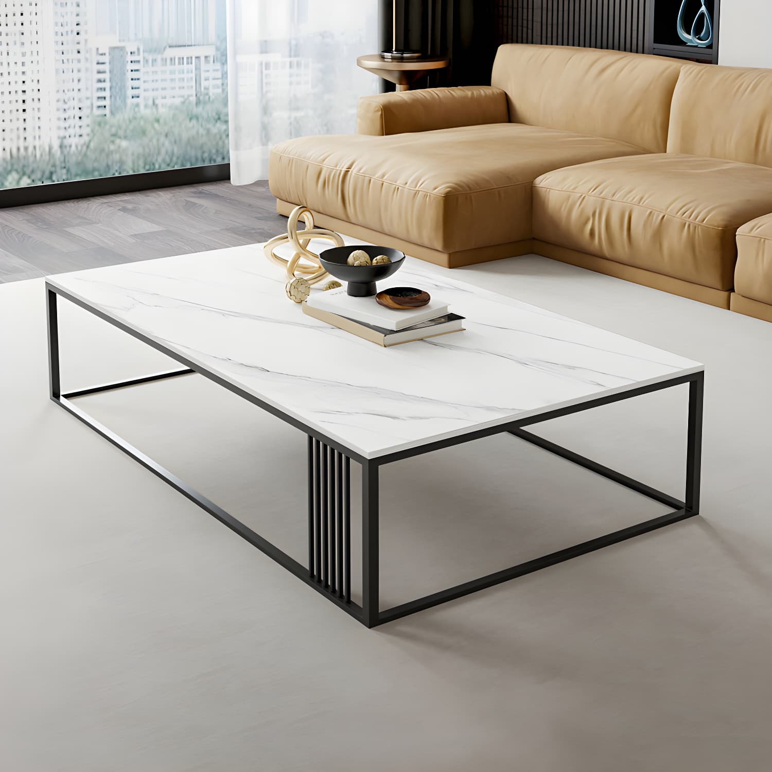 Metal Frame Rectangular Coffee Table Stone Top Cocktail Table - image 10