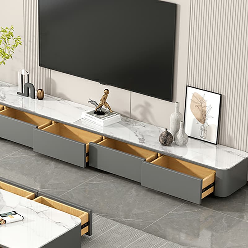 Stone Low TV Stand with Soft-close Drawers and Cable Management - image 11