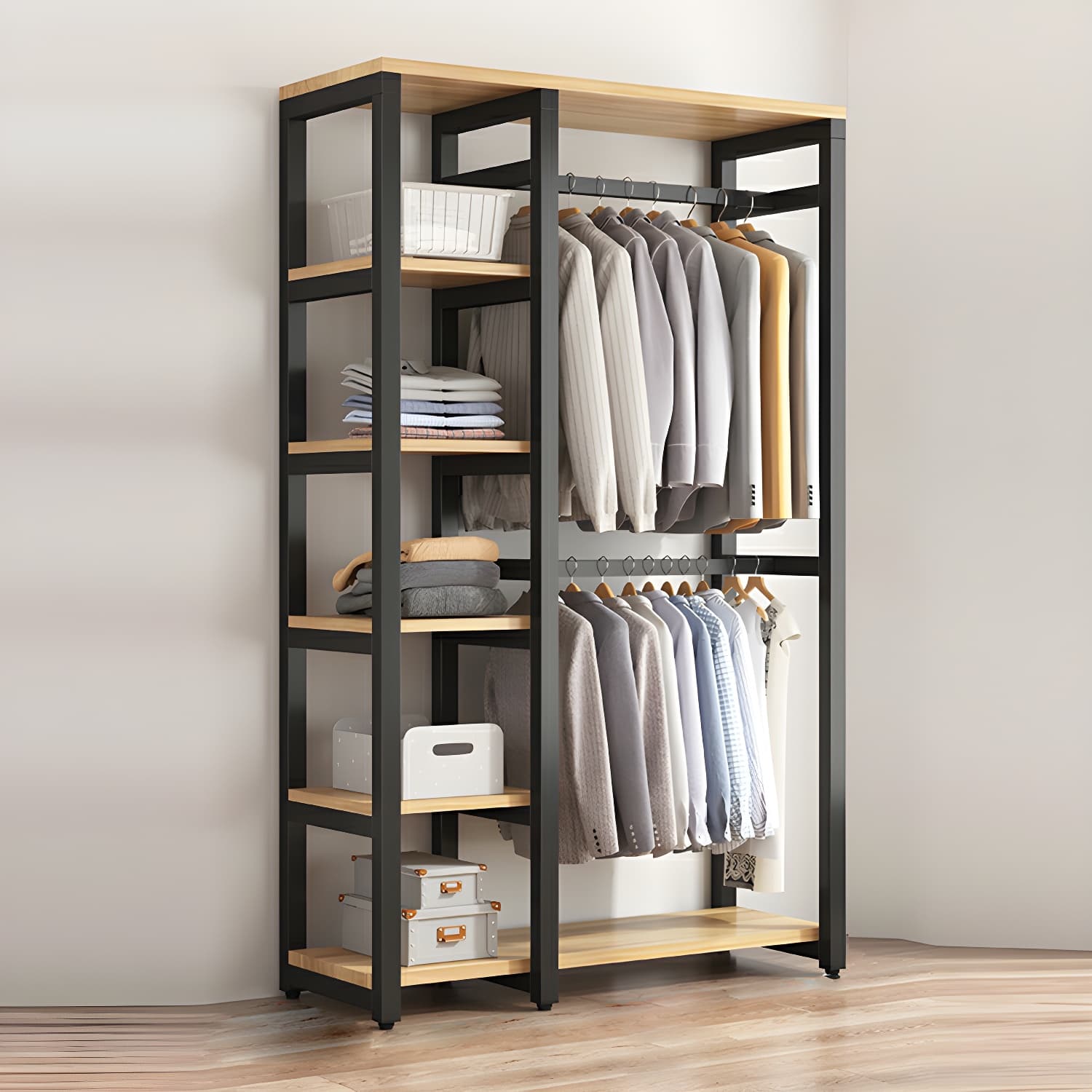 Modern Metal Wardrobe Armoire with Clothing Rod & Shelves (Height 70-79 inches, Overall Width 45cm) - image 13