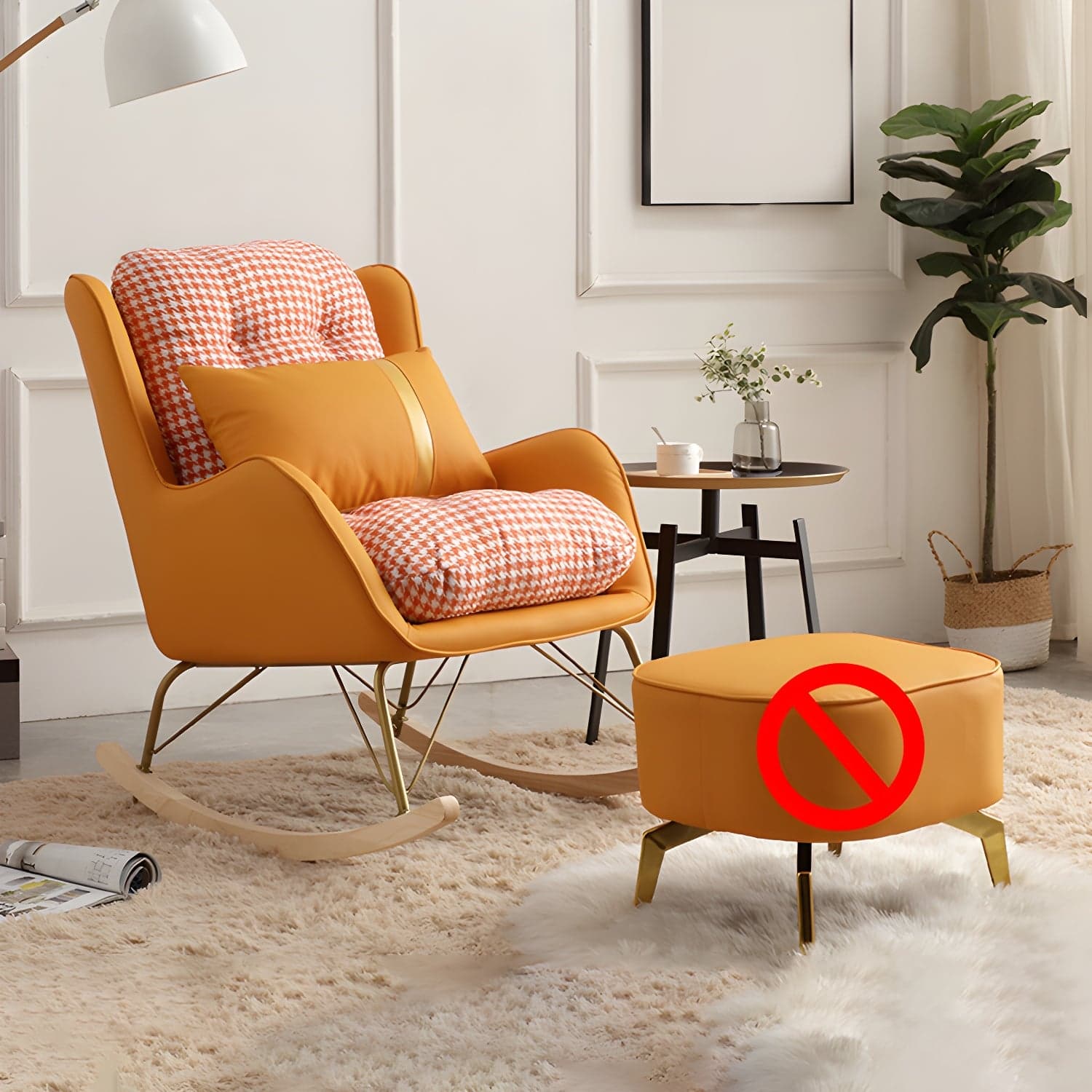 Contemporary Rocking Chair Rubber Wood Frame Wing Chair Back Indoor Rocking Chair - image 5
