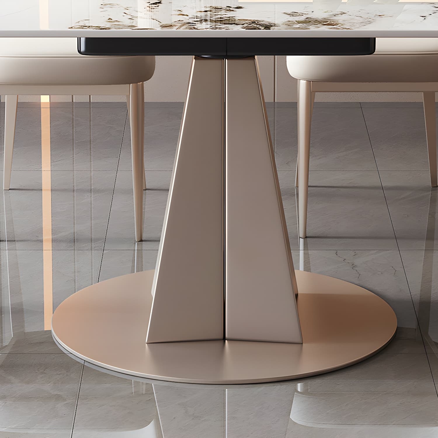 Round Metal Dining Set in White with Gold Pedestal Base and Self-Storing Leaf - 5 Piece Set - image 11