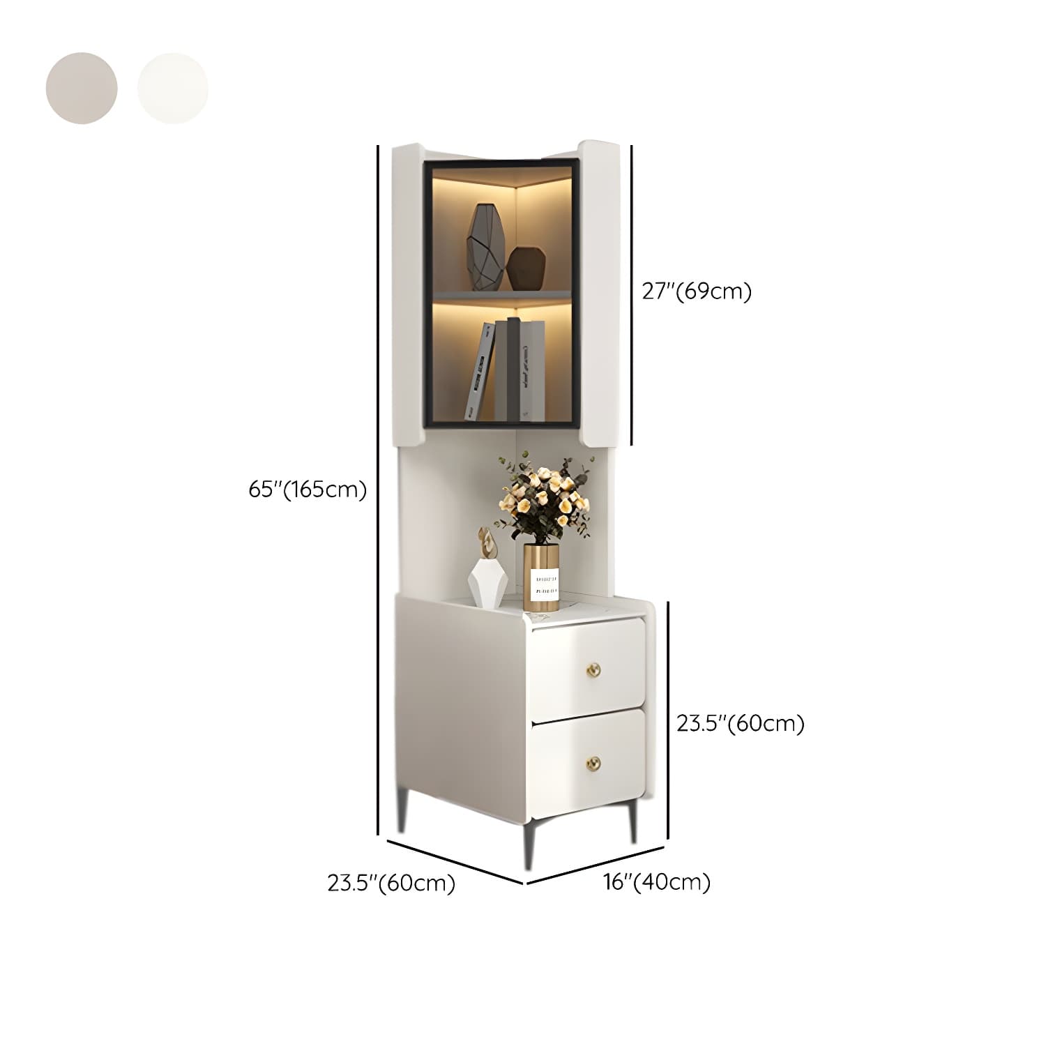 Elegant Corner Accent Cabinet with Glass Doors and Black Metal Base - image 11