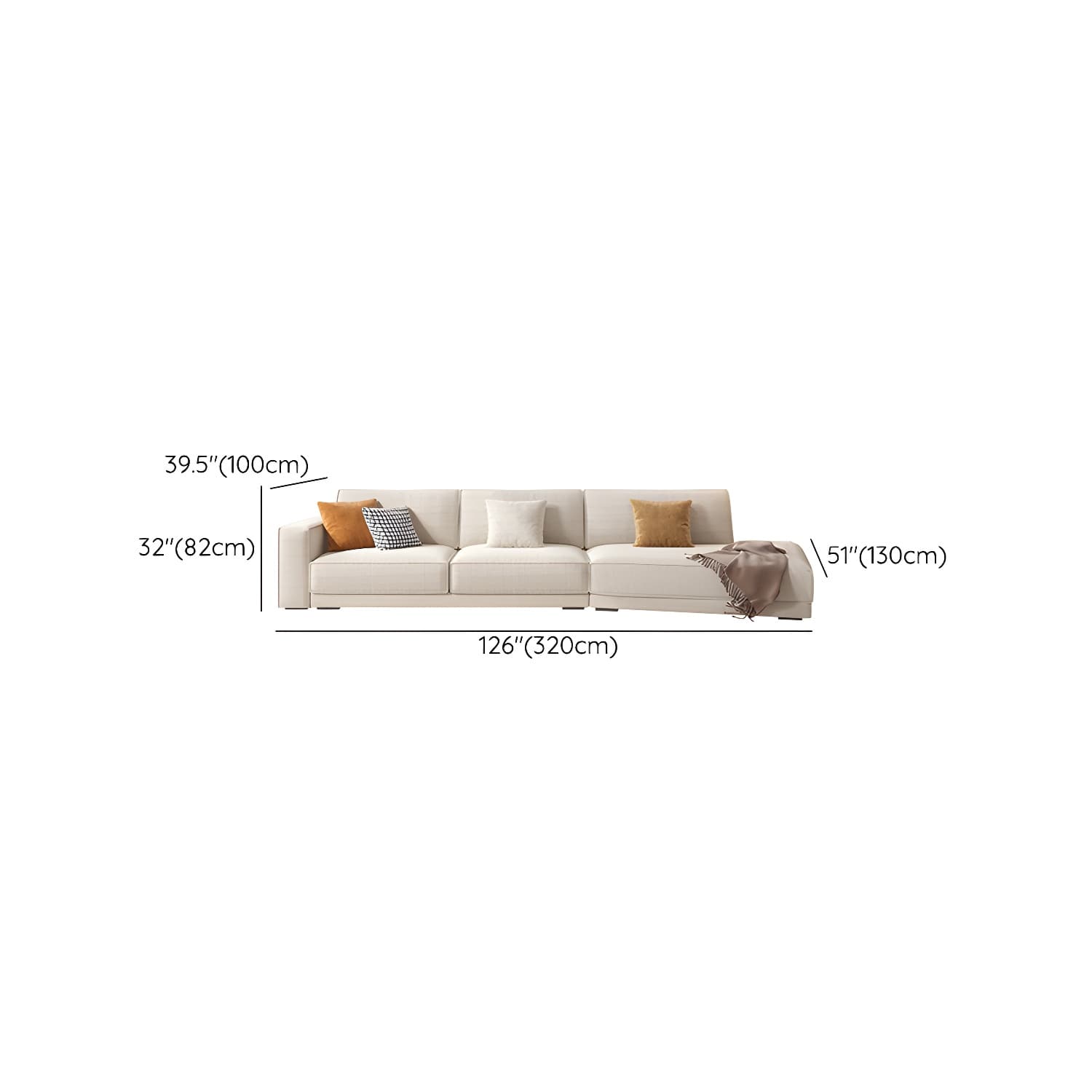 Modern Beige Linen L-Shape Sofa Chaise with Square Arm in Wood Frame - image 18