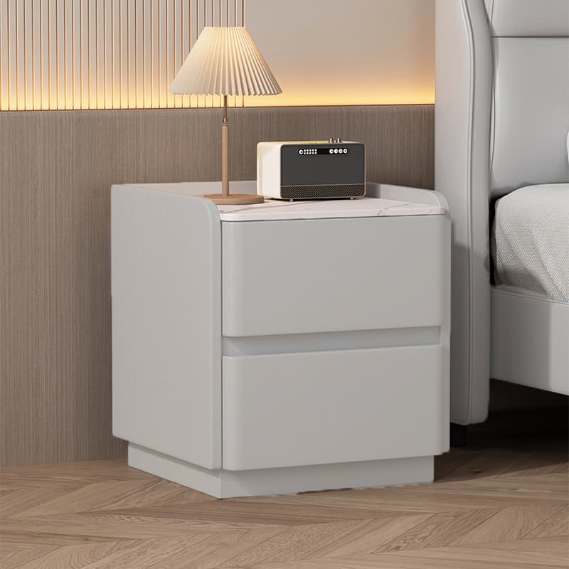Modern Simple Style Bedside Cabinet Nightstand with 2 Drawers and Stone Countertop