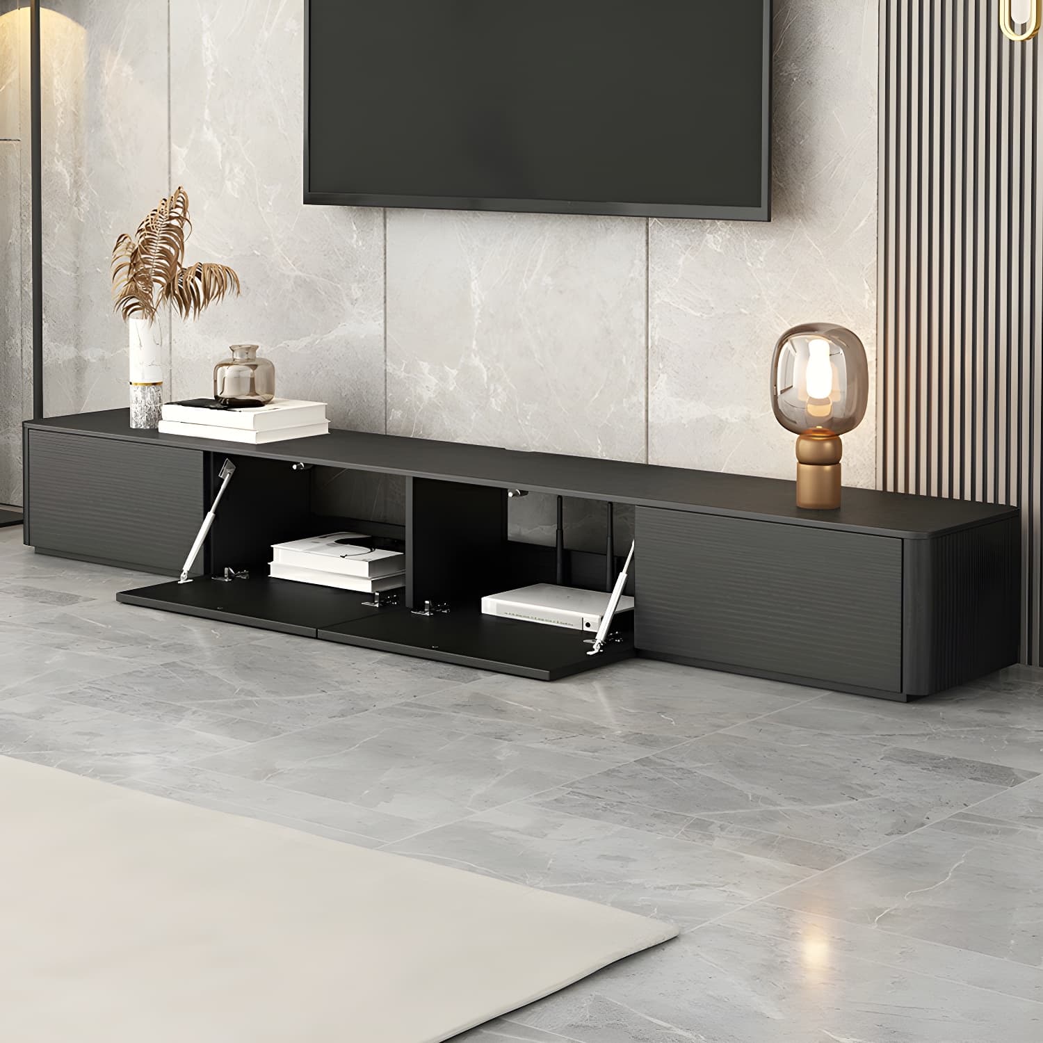 Black Wood TV Stand with Drawers and Cable Management – Modern Style and Low Height - image 4