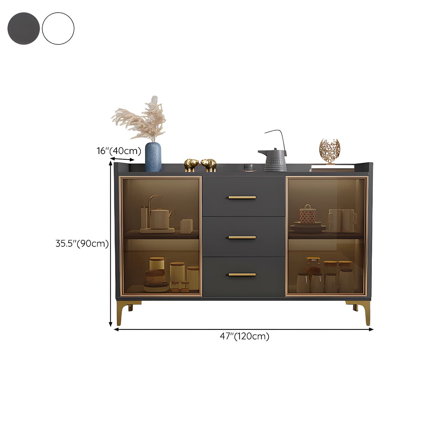 Wood Buffet Table Glam Style Side Board with Cabinets and Drawers - image 16