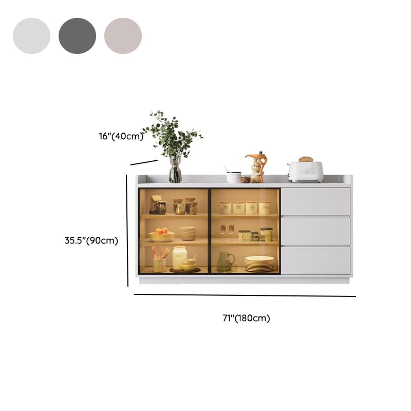Simple Sideboard with 3 Drawers, Hutch Cabinets, Standard/Narrow/Wide Sizes, 1 Shelf, Sintered Stone Countertop, and 2/3/Single Doors - image 19