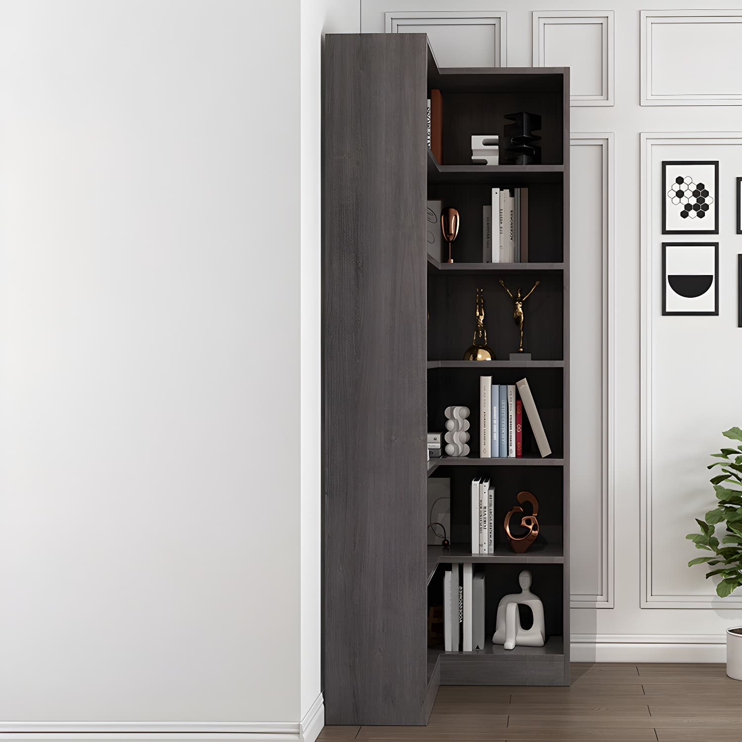 Corner Modern Accent Chest with Wood Counter Top and 6 Open Shelves without Drawers - image 6