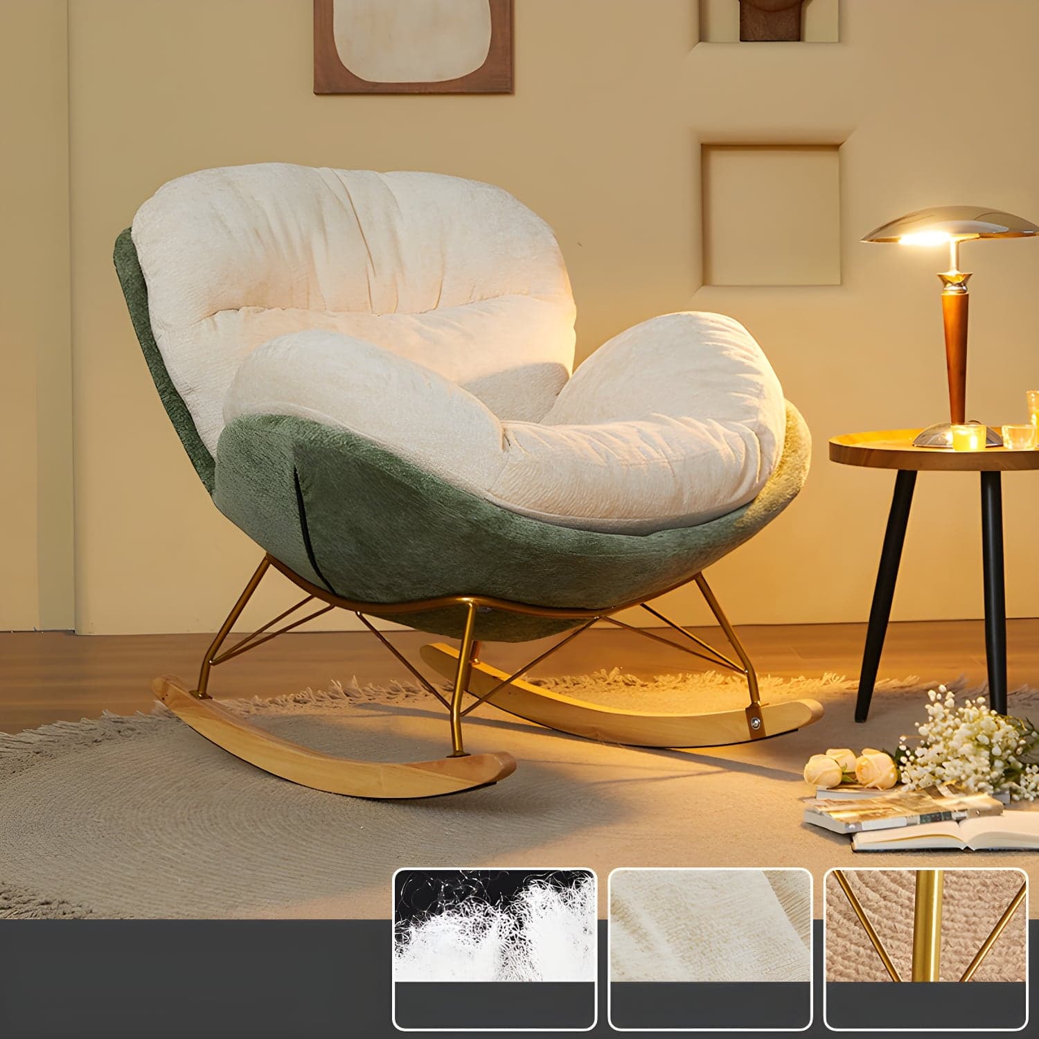 Scandinavia Rocking Accent Chair with Removable Cushions in Solid Wood - image 3