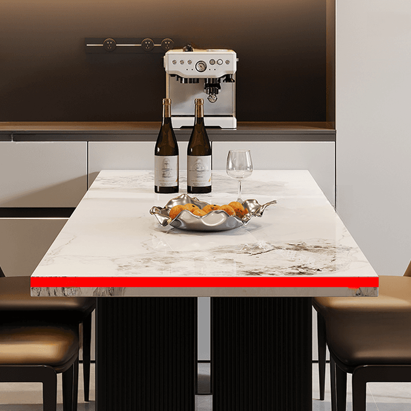 Dining Table Set with Slate Stone Top, Two-sided Pedestal, Fixed Table, Padded Chair, Back, and White Finish - image 5
