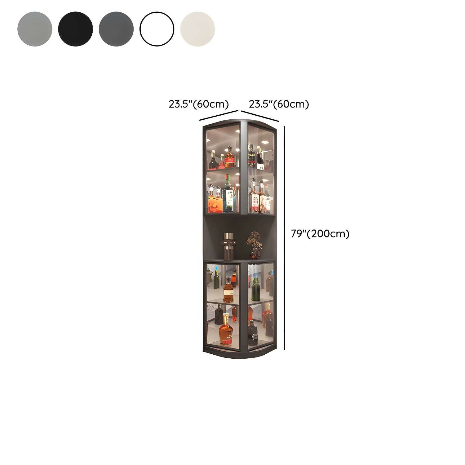 Modern Gray Corner Accent Cabinet with Glass Doors and 2 Shelves - image 12