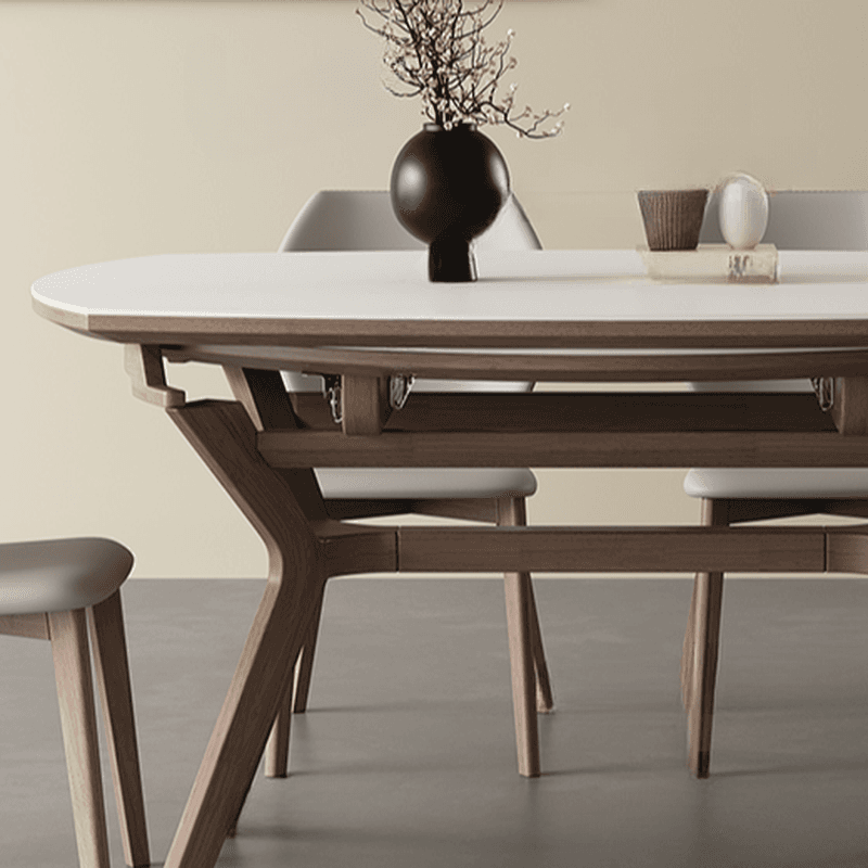 Minimalist Rounded Slate Dining Table Set with 4 Legs, Fold-away Leaf, and Light Gray/White Finish - image 11