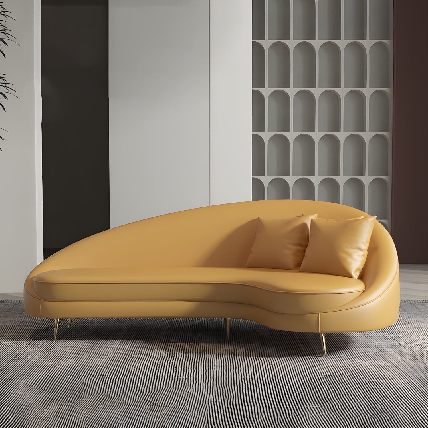Faux Leather Curved Sofa Contemporary Sloped Arm Sofa for Living Room - image 18