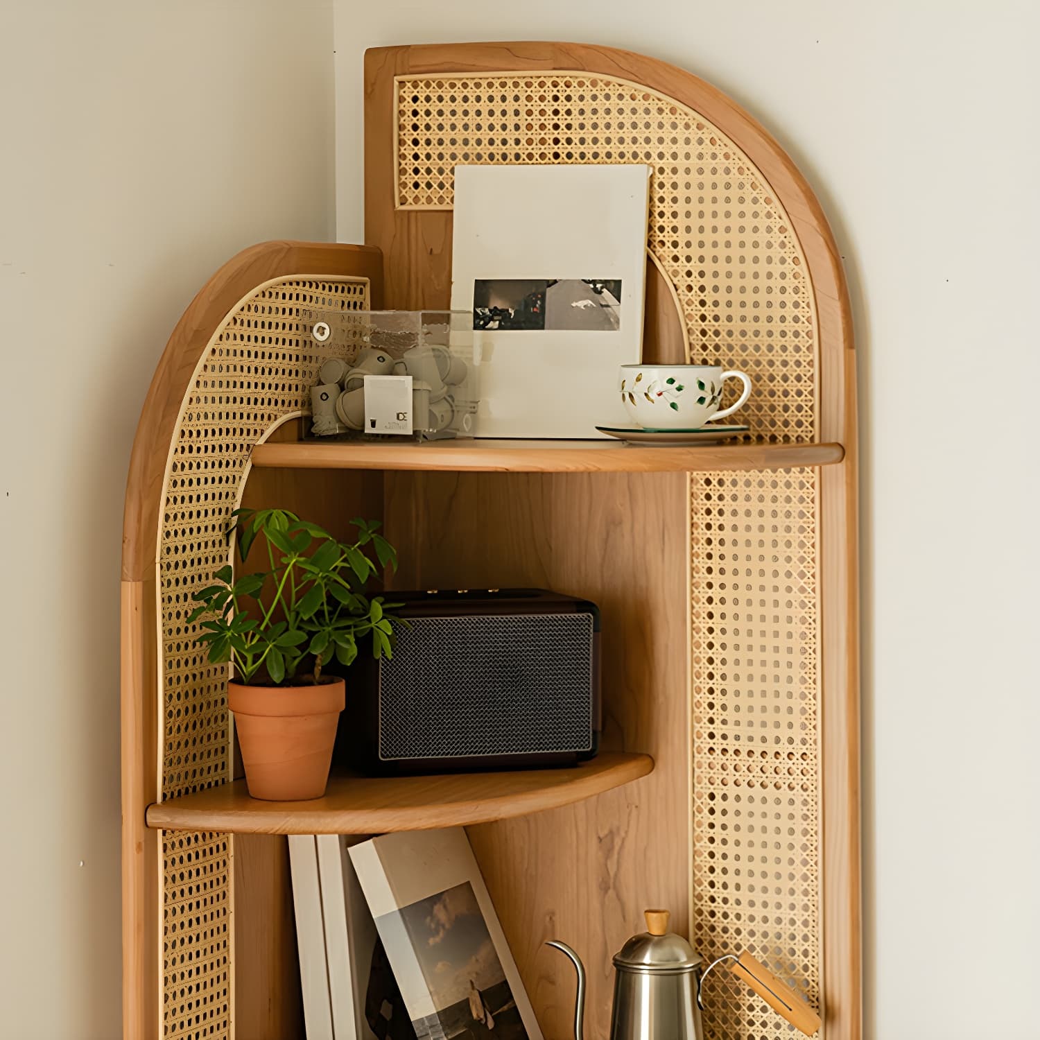 Corner Scandinavian Accent Chest with Wood Countertop and 4 Shelves, Ash Wood Species, Straight Legs - image 10