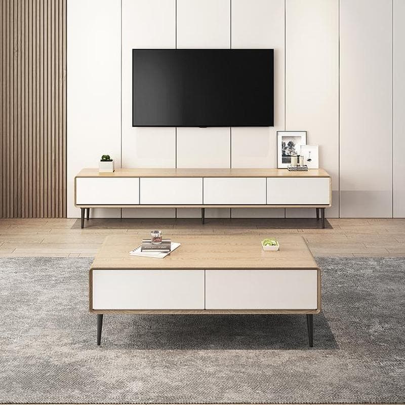 Modern Wooden Long and Low TV Stand with 4 Drawers, No Assembly Required, Dark Tone - image 12