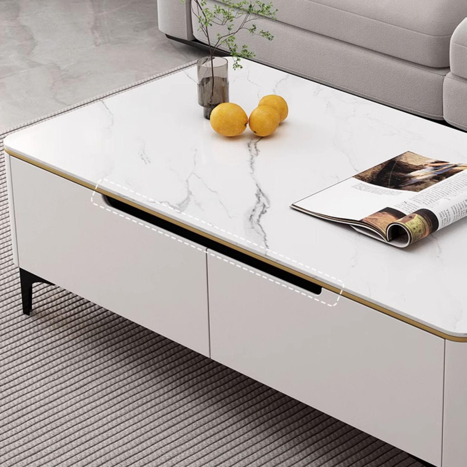 Modern Stone TV Stand with Drawers and Cabinet Low Profile Cable Management Fully Assembly Required - image 9