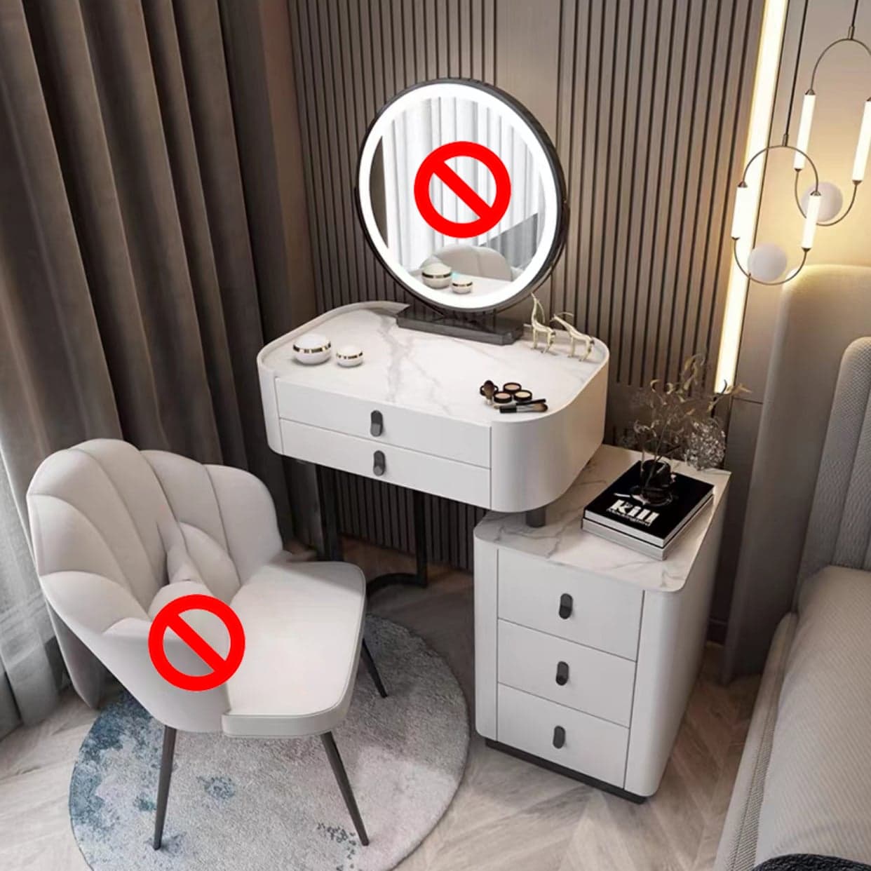 Glass/Stone Make-up Vanity Modern Vanity Dressing Table with Storage Drawers - image 3