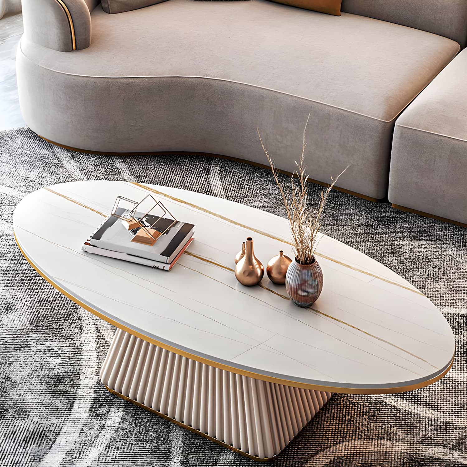 Glam Single Coffee Table Oval Pedestal Coffee Cocktail Table - image 4