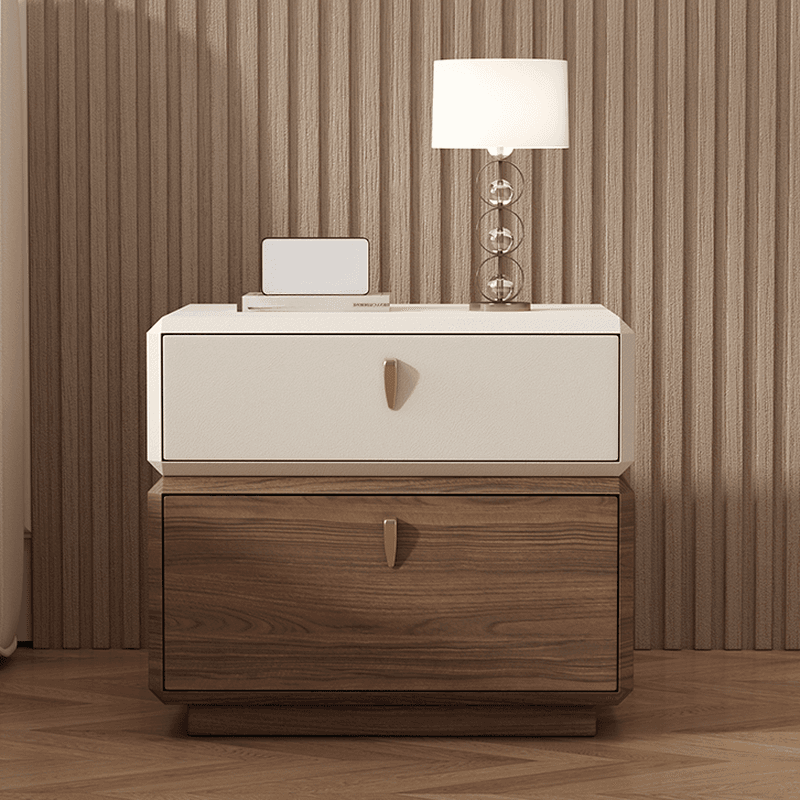 Organic Modern 2 Tiers Nightstand With Drawer Organization in Pleather - image 7