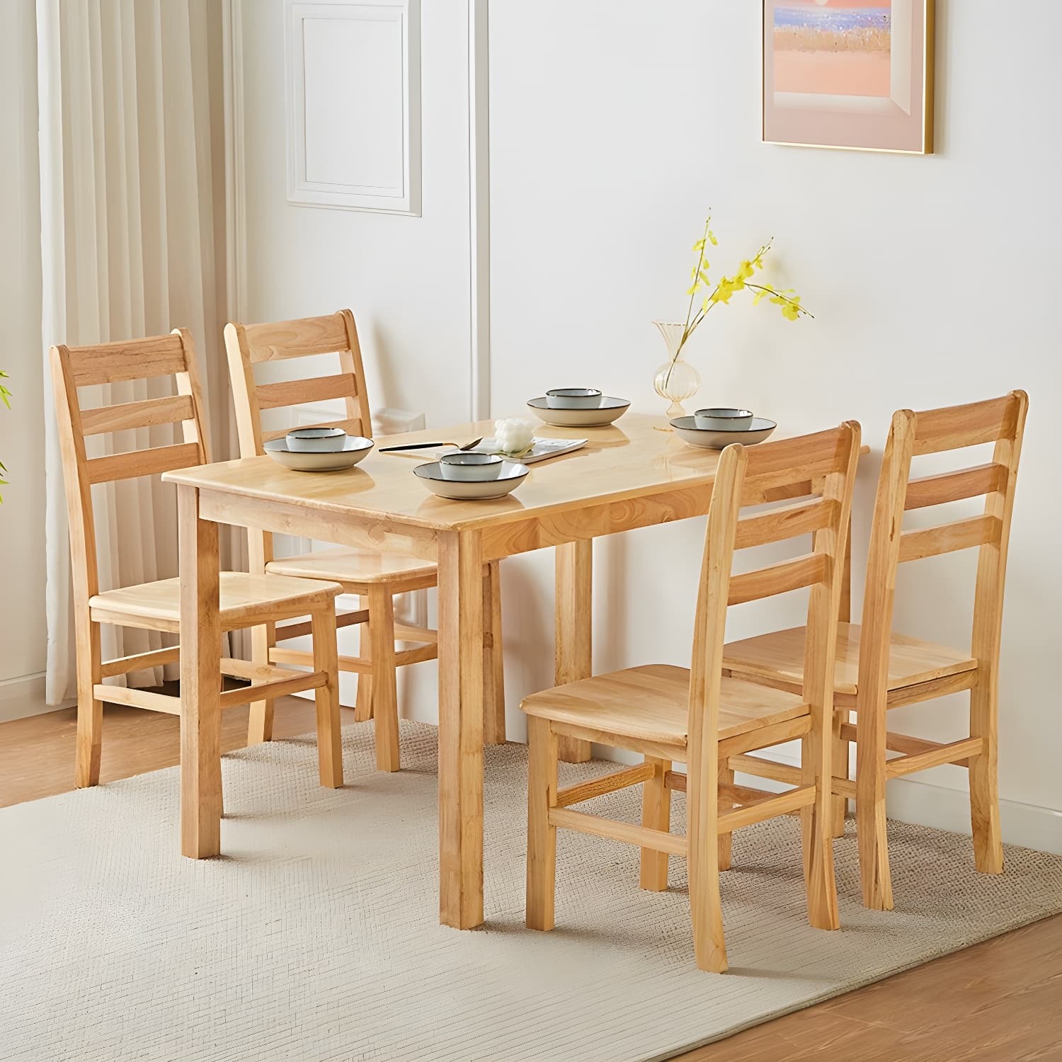Elegant Scandinavian Natural Oak Wood Dining Table - Slim Legs, Standard Height for Kitchen & Dining