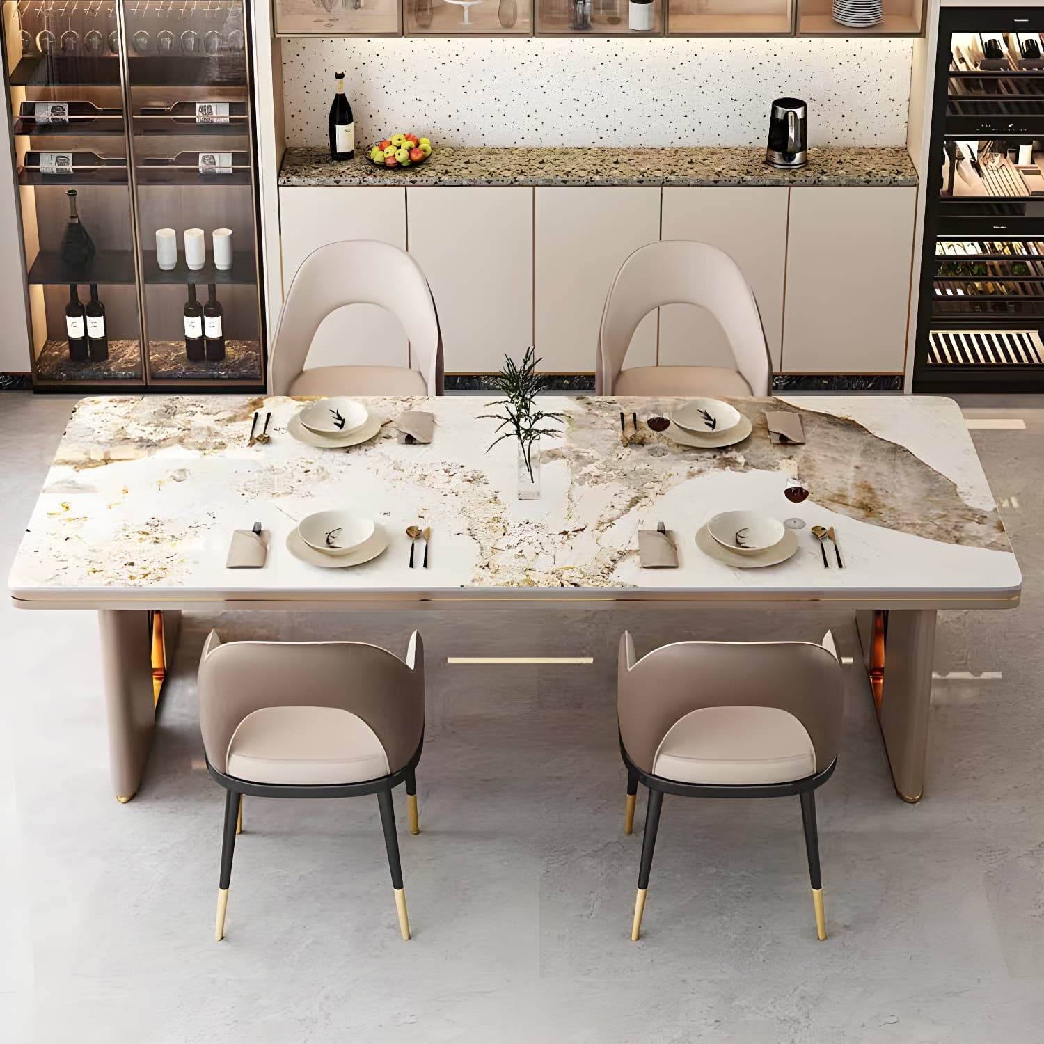 Glamoro 80cm Rectangular Metal Dining Set in Off-White with Gold Base - image 10
