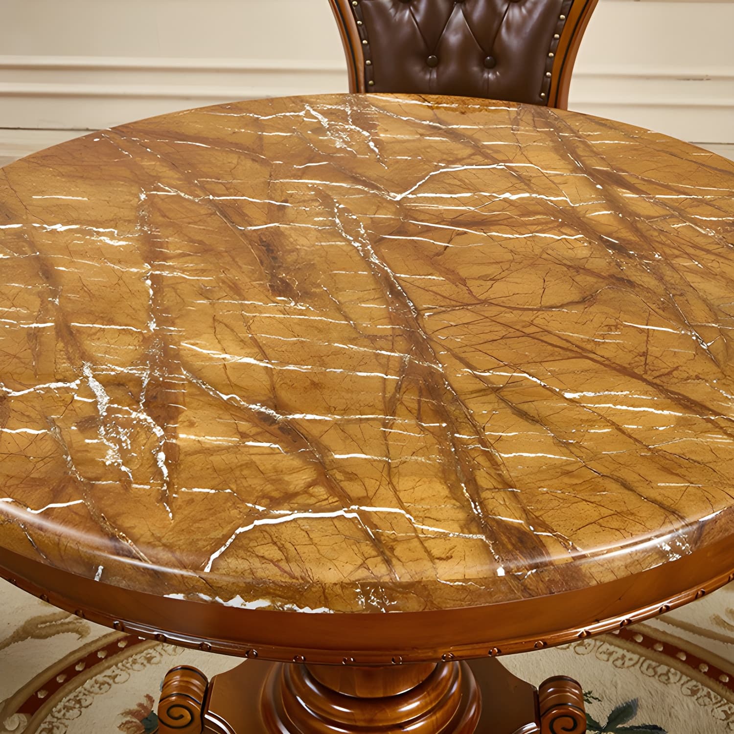 Round 4 Legs Victorian Style Dining Table Sintered Stone Fixed Table for Kitchen - image 6
