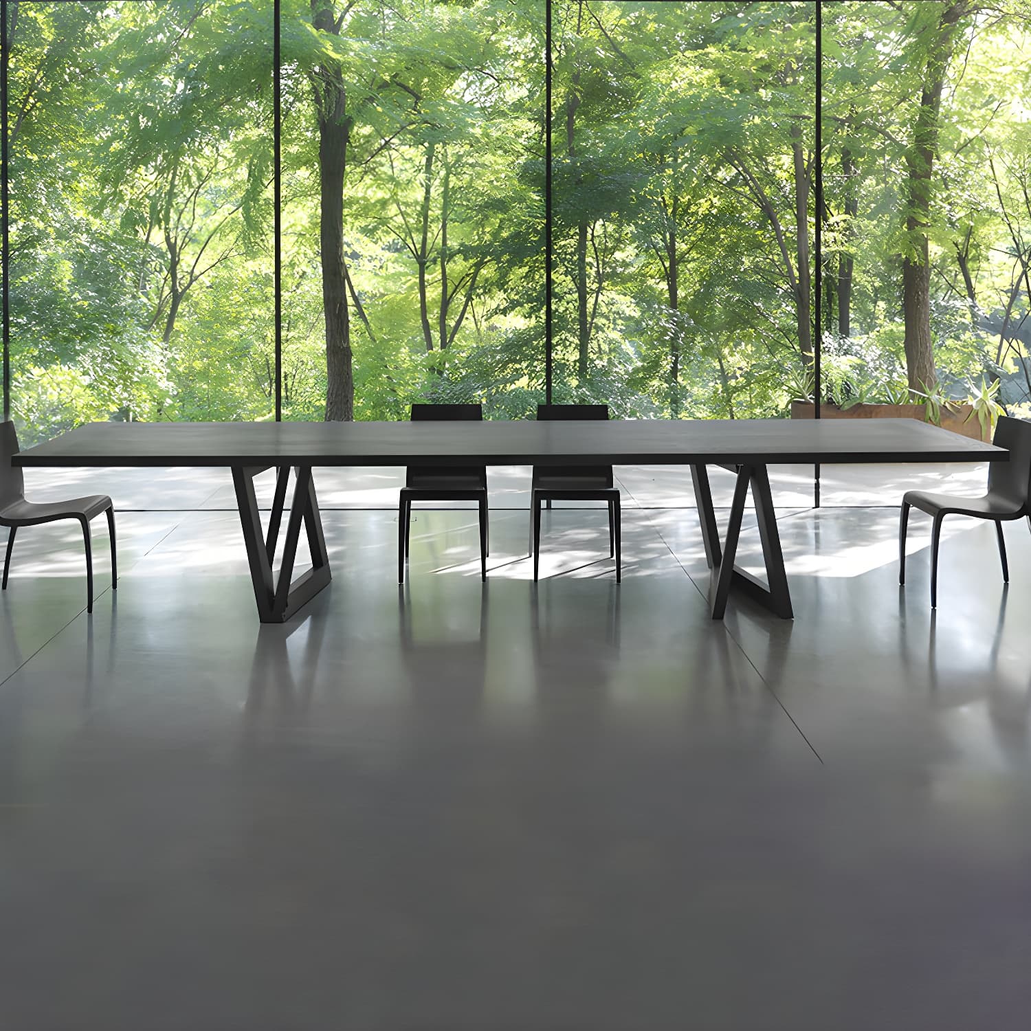 Industrial Solid Wooden Table Restaurant Rectangle Dining Table with Double Pedestal Base