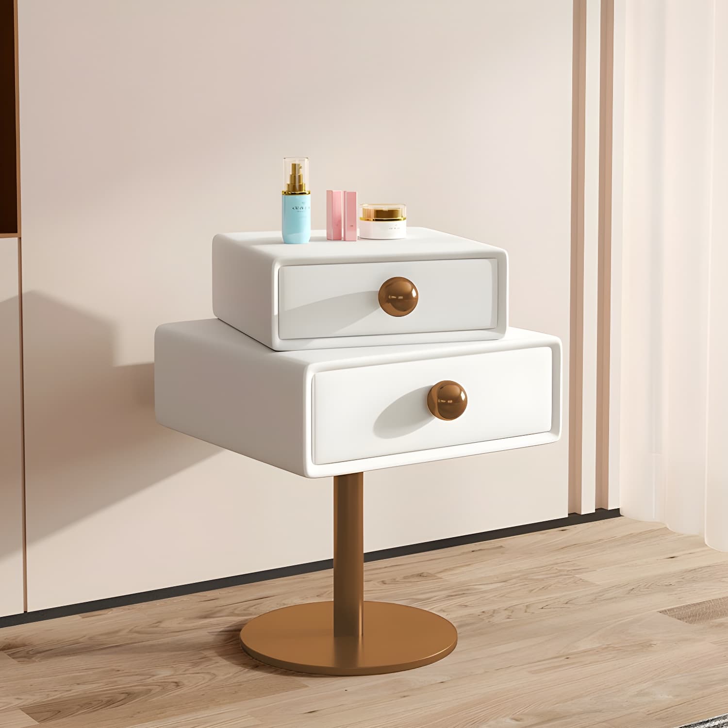 Modern Faux Leather Drawer Storage Nightstand in Narrow for Bedroom - image 13