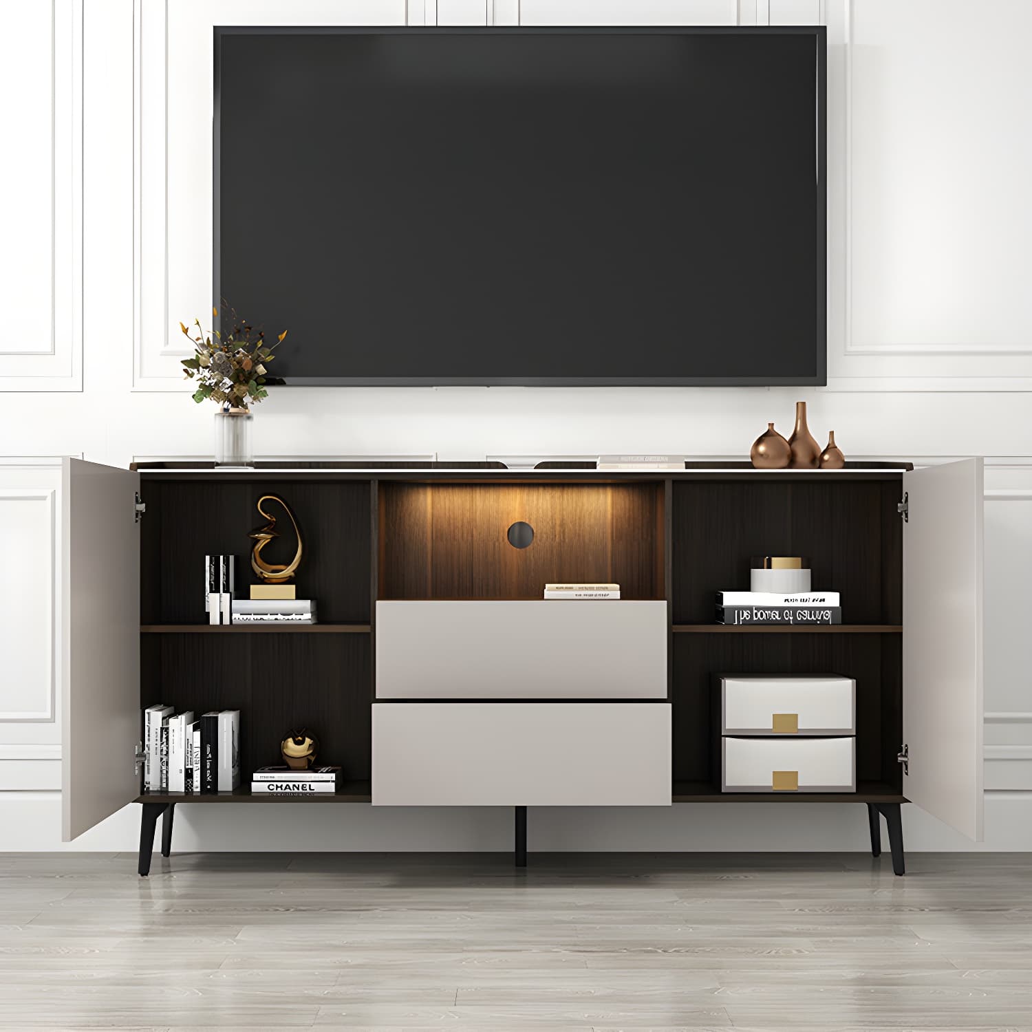 Contemporary Style Stone TV Stand 2 Doors and 2 Drawers TV Cabinet - image 5