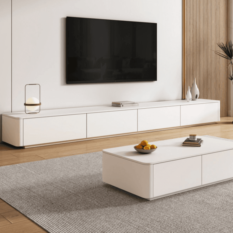 Ivory Rectangular Wall-supported TV Stand with 6 Drawers/5 Drawers - image 4